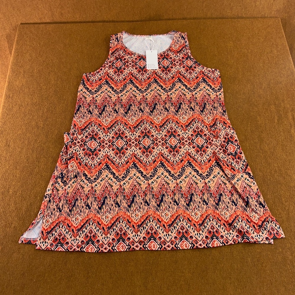 BKRIVE Womens 2X-Large Multicolor Chevron Stretch Sleeveless Tunic Tank Top NWT